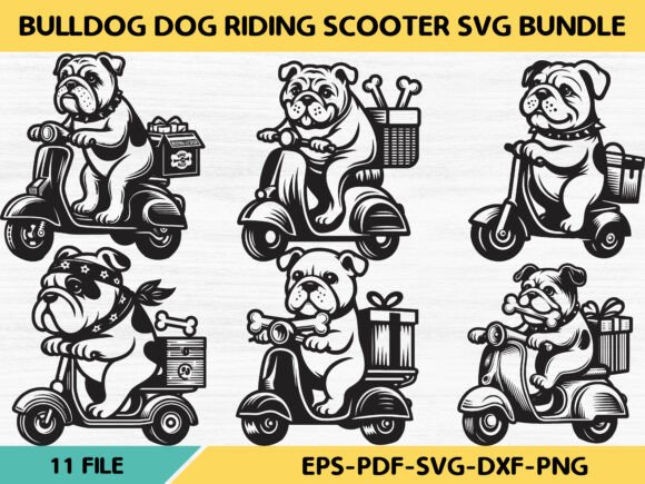 Bulldog Dog Riding Scooter Svg Bundle