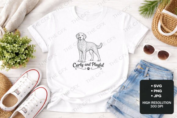 Curly-coated Retriever Dog Line Art SVG