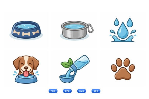 Cute Dog Water Bowl SVG Set