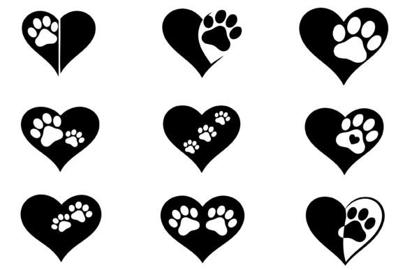 Dog Paw Heart SVG in Silhouette Vector