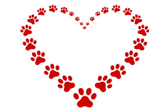 Dog Paw Print Love Heart Outline in Red