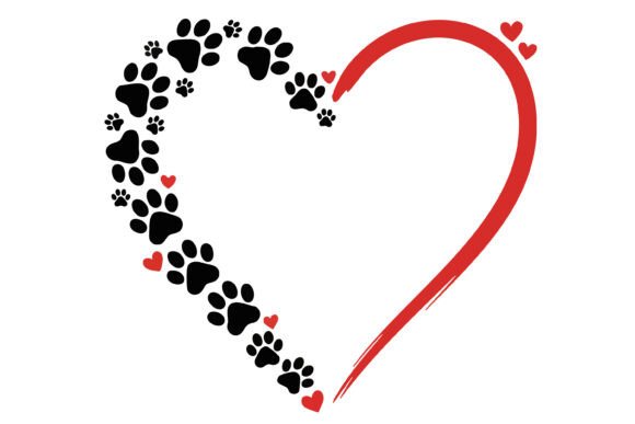 Dog Paw Red Heart SVG Vector