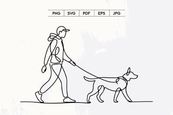 Man Walking Dog Line Art SVG Design