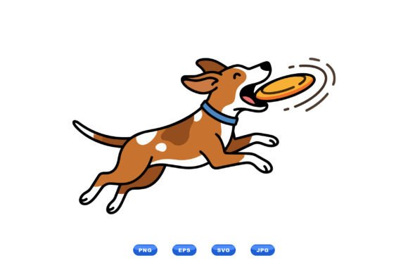 Playful Dog Catching Frisbee SVG