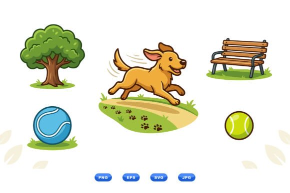 Playful Dog Park Clipart SVG