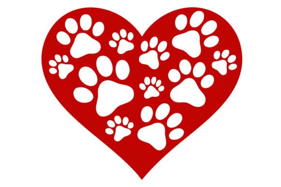 Red Heart with Dog Paw Print SVG Vector