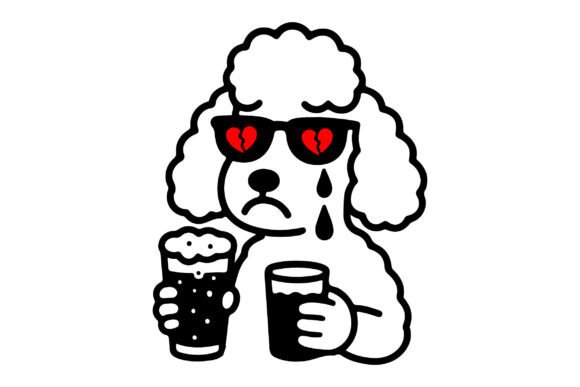 Sad Doodle Dog Holding Beer SVG Cut File